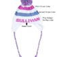 THREE STRIPE EARFLAP WITH NAME BOWS AND POMPOM Knit Hat| Devonknitwear