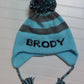 STRIPE EARFLAP WITH NAME AND POMPOM Custom Hat | Devonknitwear