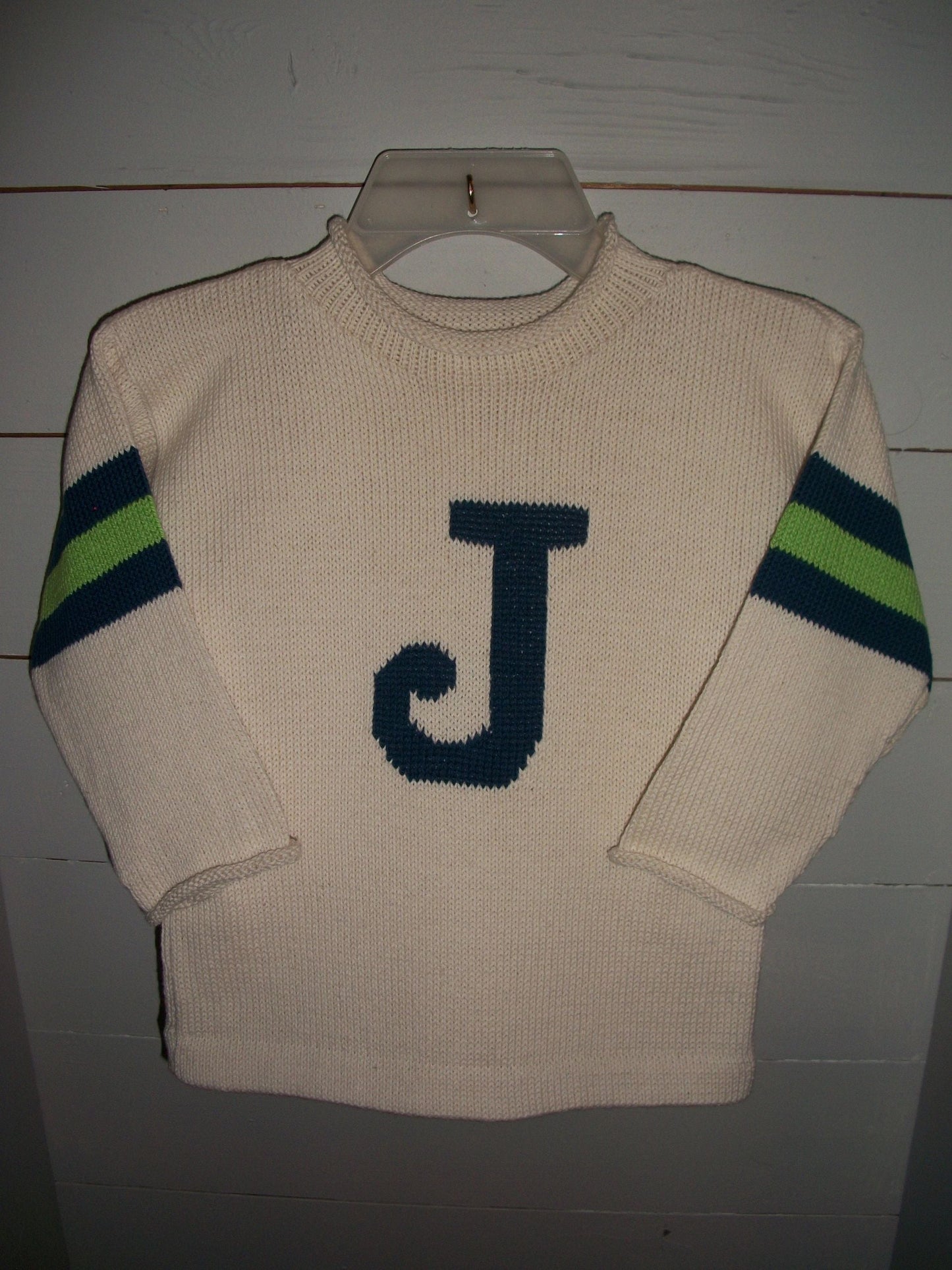 Sleeve Stripe Sweater with Letter & 3 Colors | Devonknitwear