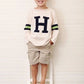 Sleeve Stripe Sweater with Letter & 3 Colors | Devonknitwear