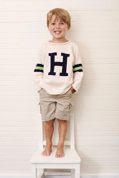 Sleeve Stripe Sweater with Letter & 3 Colors | Devonknitwear