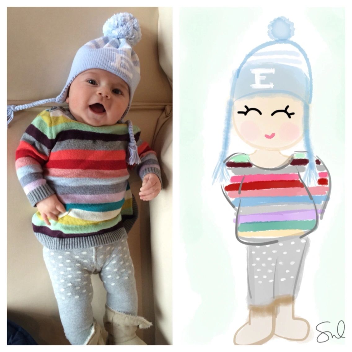 STRIPE EARFLAP WITH LETTER AND POMPOM Custom Hat | Devonknitwear