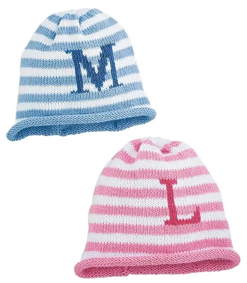 STRIPED ROLL HATS WITH LETTER Custom Knit Hat | Devonknitwear