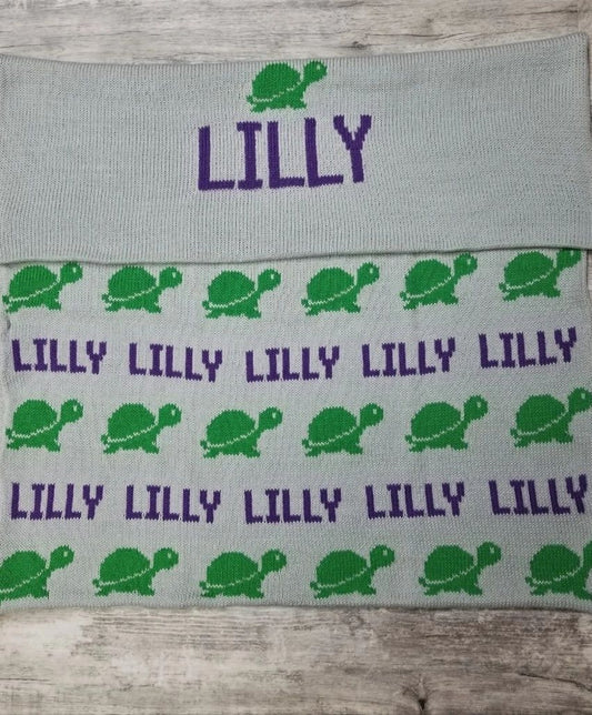 TURTLE STACKED NAME BLANKET Personalized Baby Gift | Devonknitwear