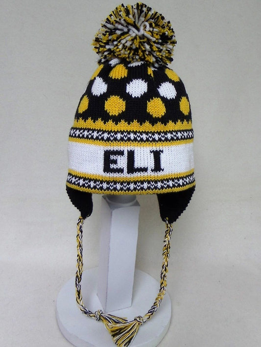 Polka Dot Earflap Hat with PomPom – Cute & Cozy | Devonknitwear