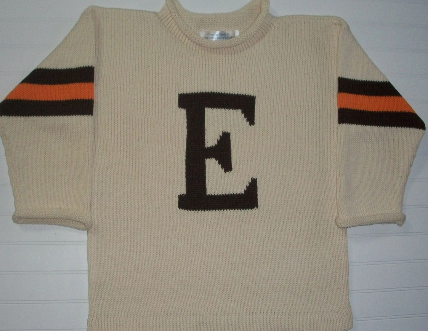 Sleeve Stripe Sweater with Letter & 3 Colors | Devonknitwear